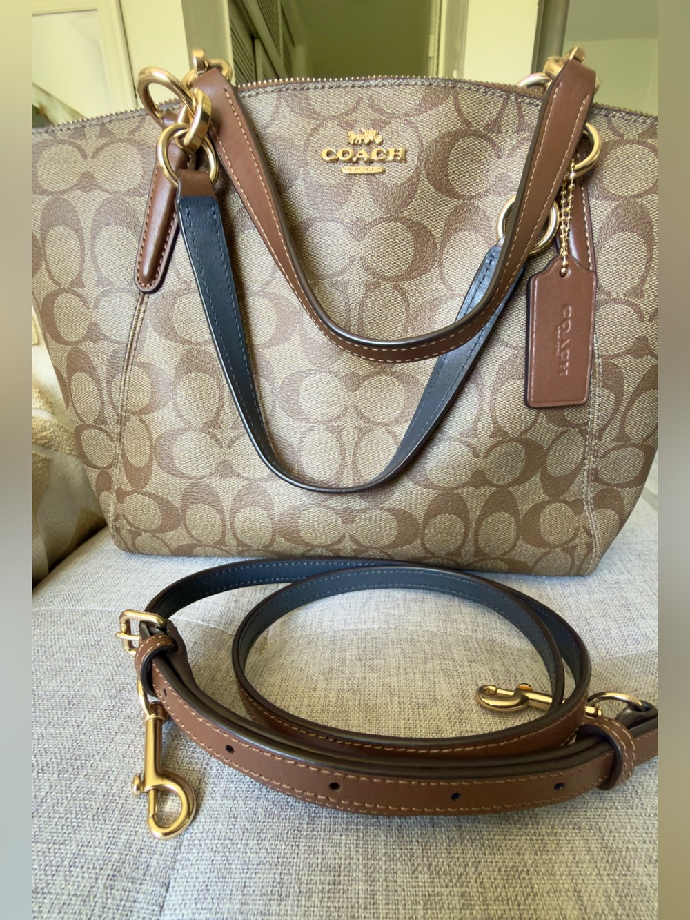Authentic Coach Brown Signature Canvas Tote with Leather Trim. - Picture 3 of 6
